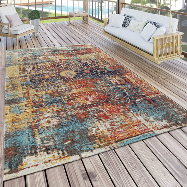 Langley Street Harriss Flatweave Blue/Yellow/Orange Indoor/Outdoor Rug
